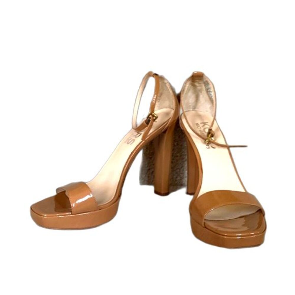KORS Michael Kors Tan Patent Leather Strappy High Heel Platform Sandals Size 9